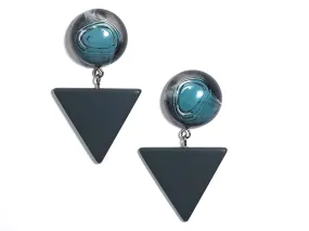 Blue Black & Grey Marble Statement Triangle Drop Earrings