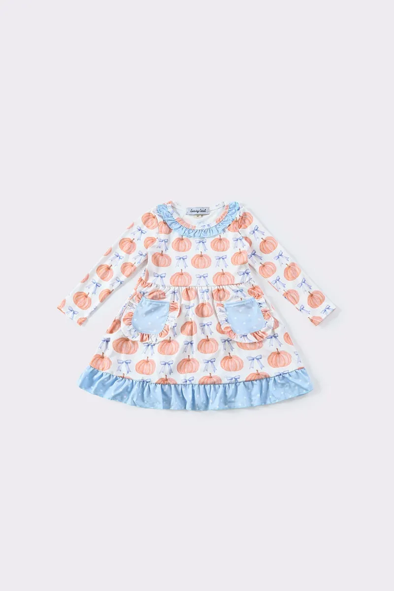 Blue pumpkin pocket ruffle dress