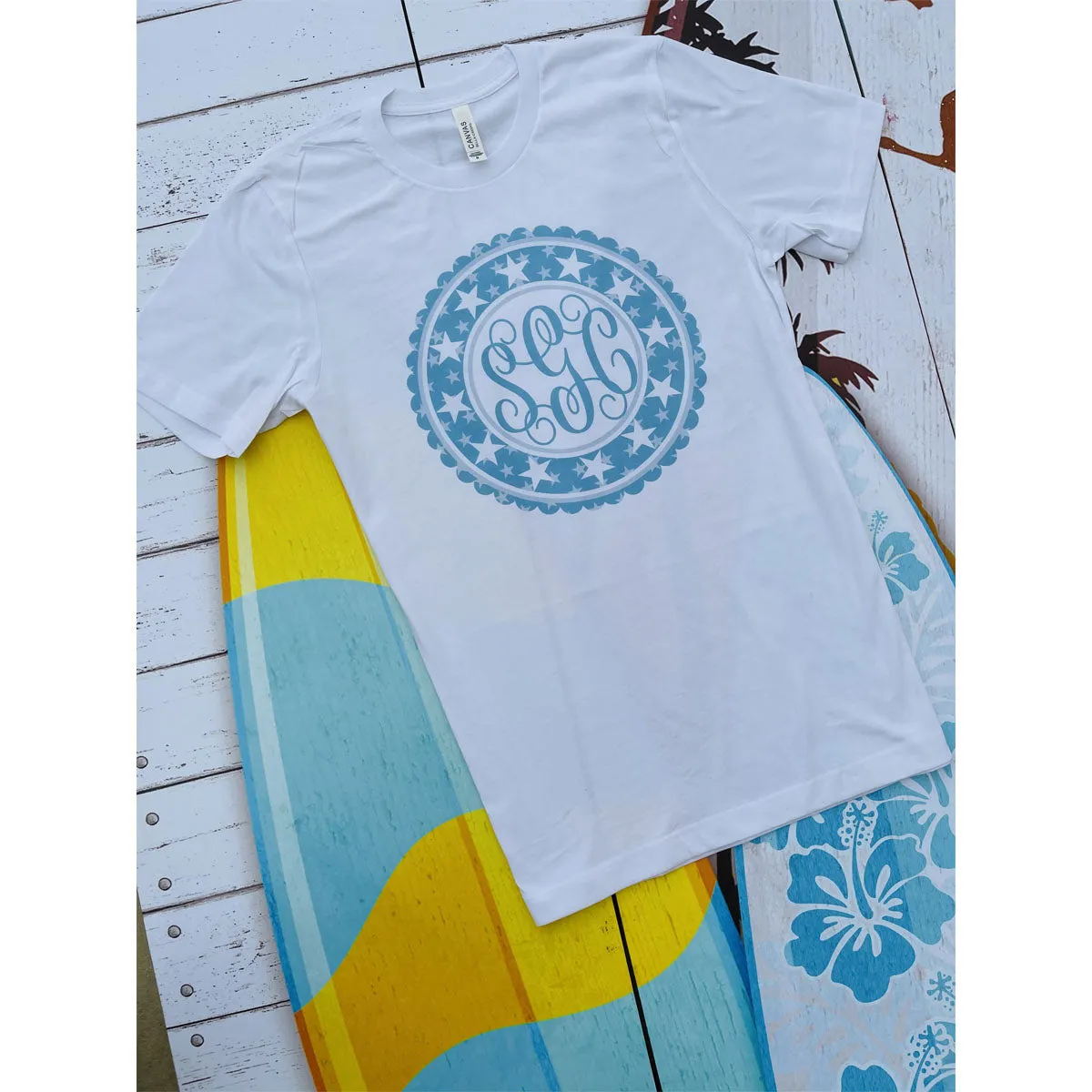 Blue Star Monogrammed Tee - White Short Sleeve