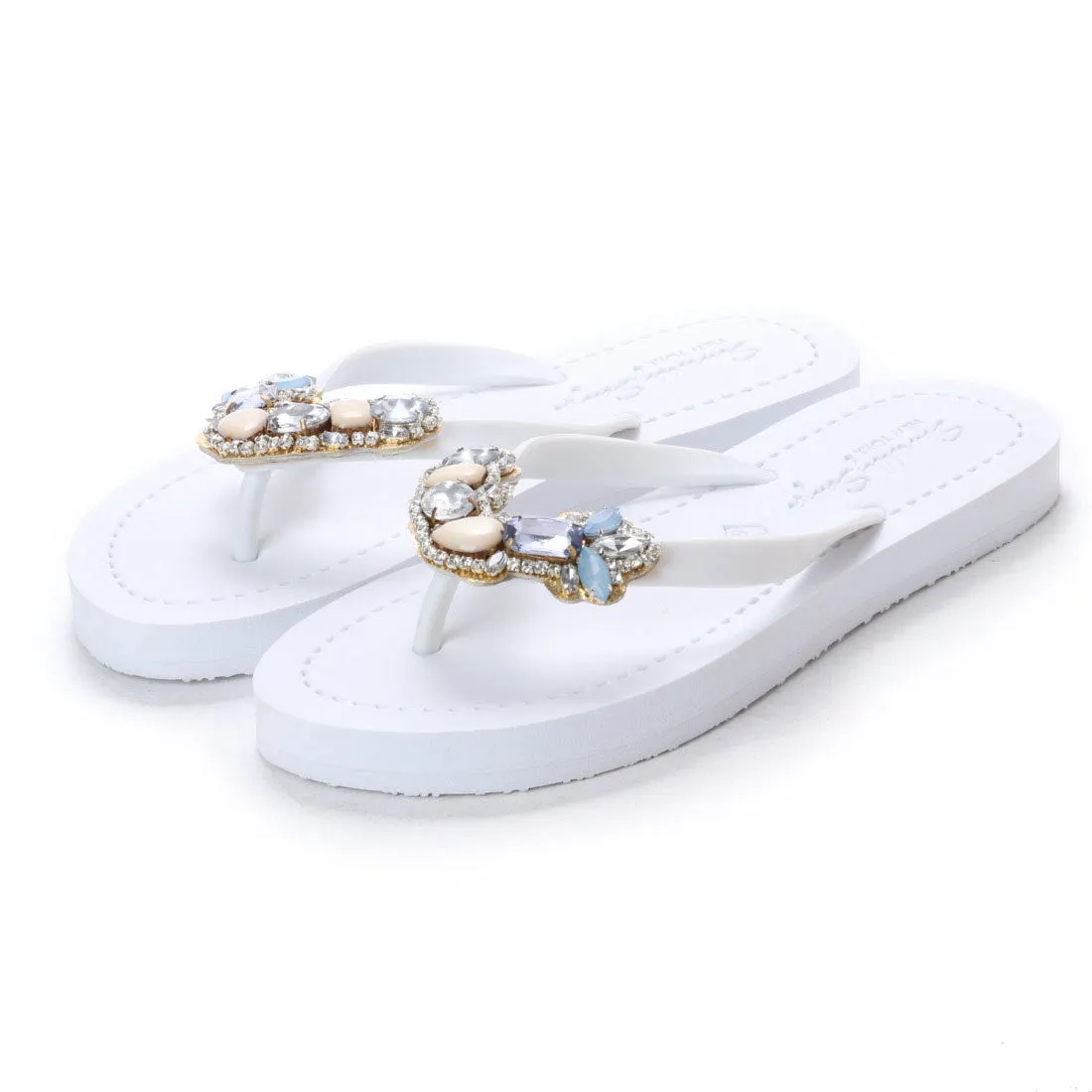 Blue York - Crystal Rhine Stone Embellished Women's Flat Flip Flops Sandal