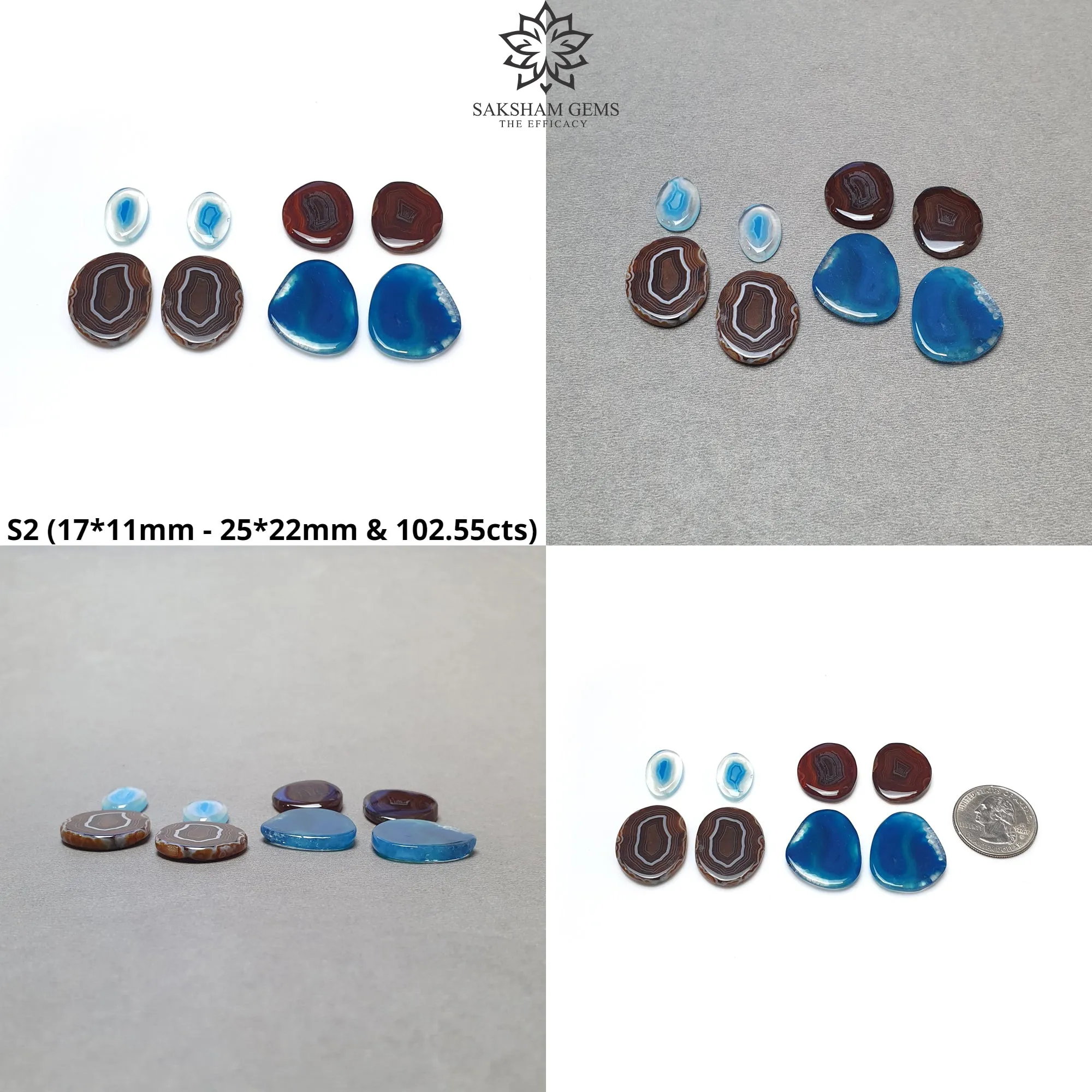 BOTSWANA AGATE Gemstone Cabochon : Natural Color Enhanced Bi-Color Agate Uneven Shape 8pcs Set