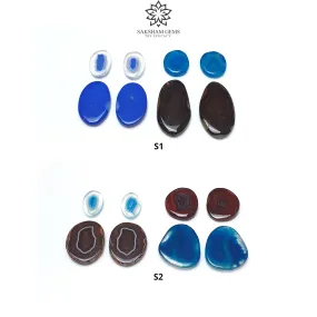 BOTSWANA AGATE Gemstone Cabochon : Natural Color Enhanced Bi-Color Agate Uneven Shape 8pcs Set