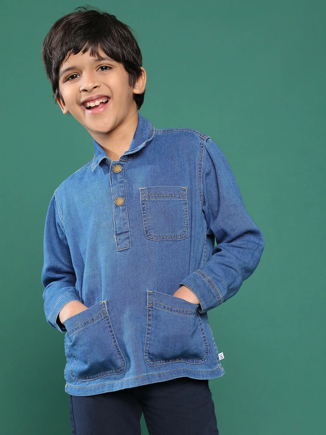 Boys Blue Solid Cotton Shirt