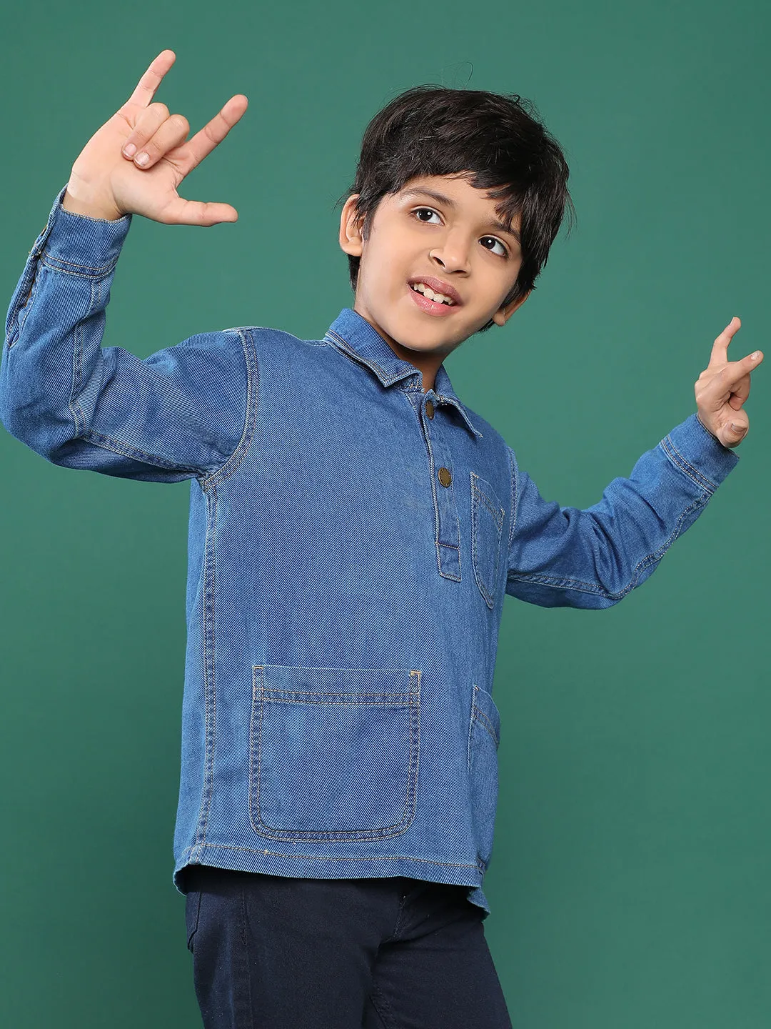 Boys Blue Solid Cotton Shirt