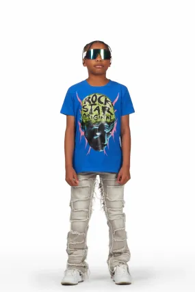 Boys Bronte Royal Blue T-Shirt/Stacked Flare Jean Set