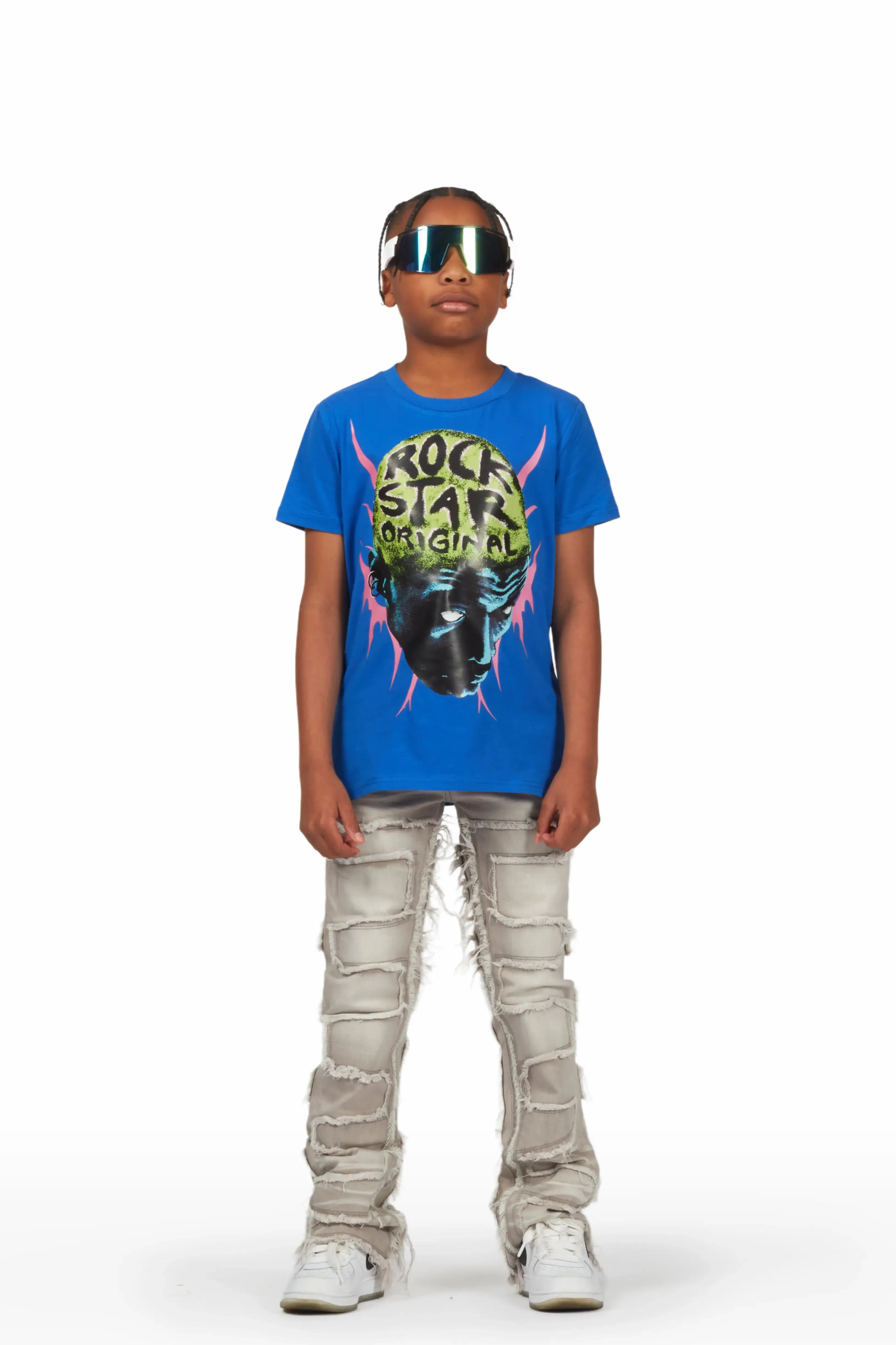 Boys Bronte Royal Blue T-Shirt/Stacked Flare Jean Set