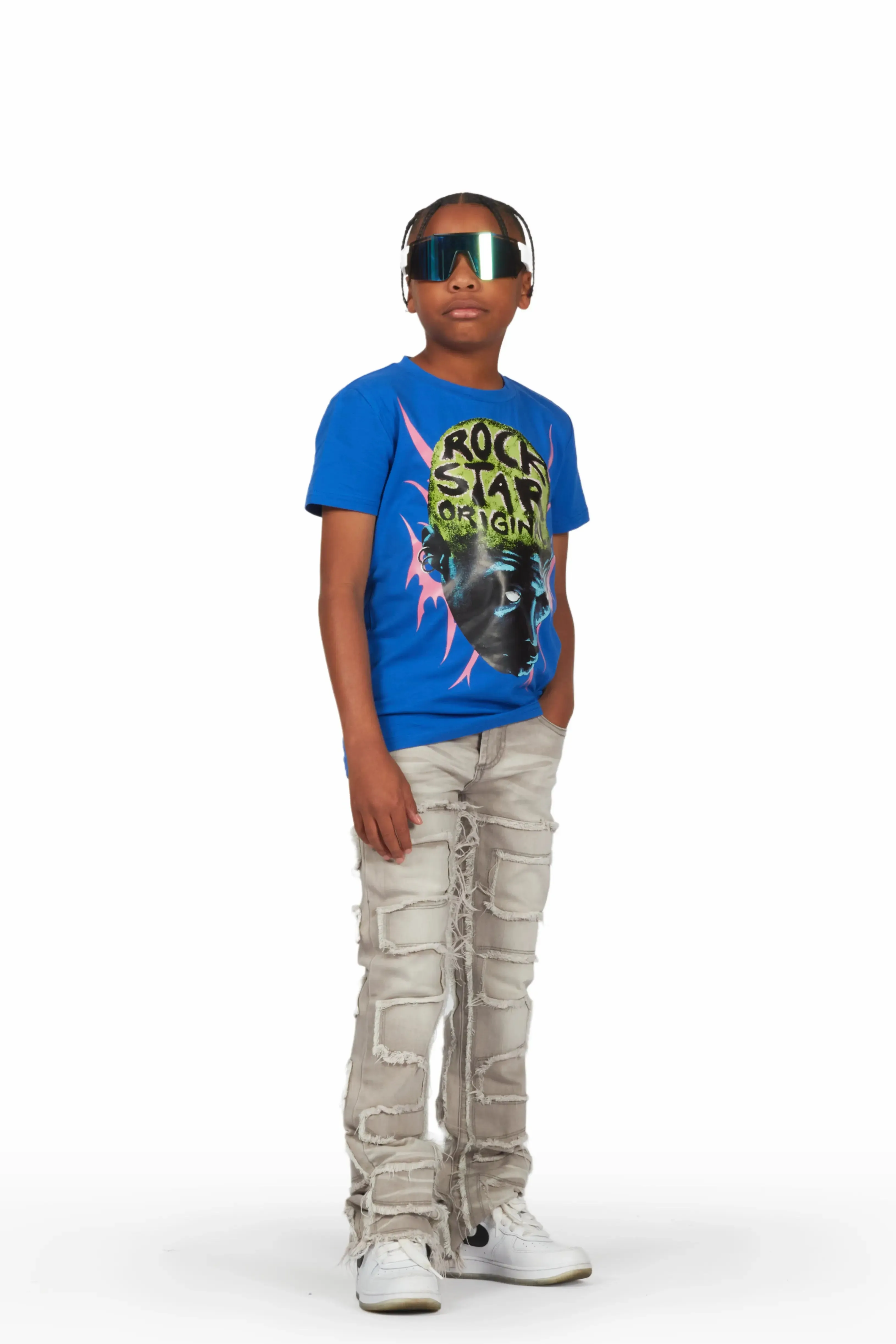 Boys Bronte Royal Blue T-Shirt/Stacked Flare Jean Set