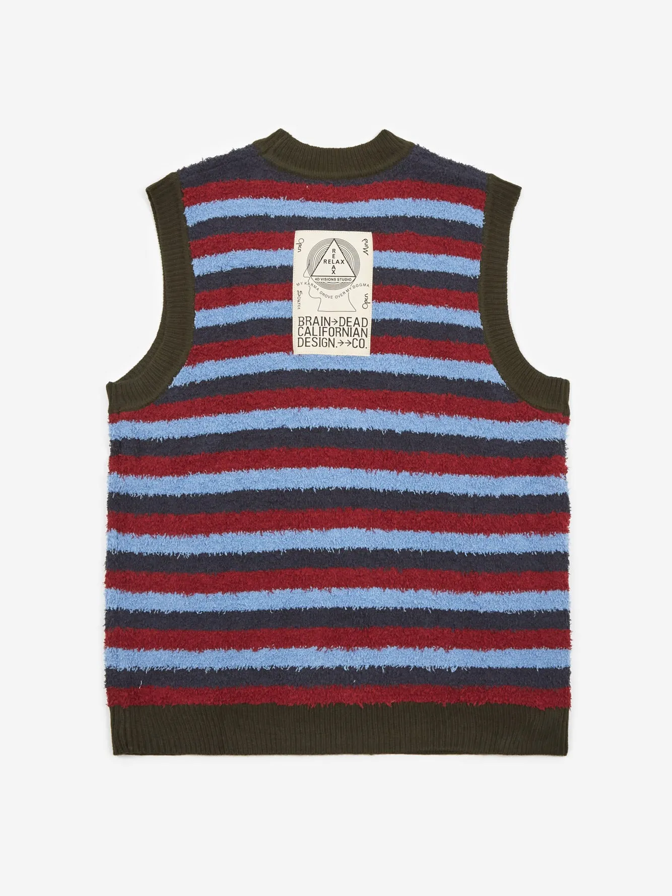 Brain Dead Teddy Fur Striped Vest - Blue Multi