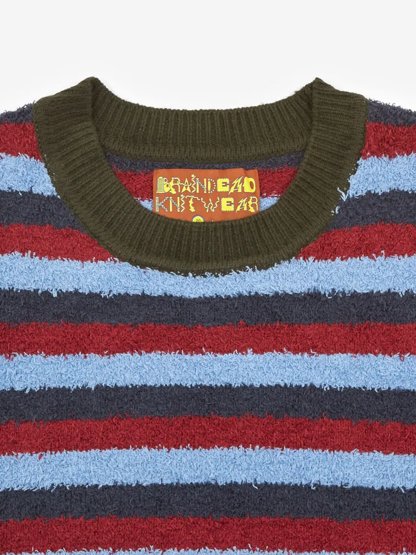 Brain Dead Teddy Fur Striped Vest - Blue Multi