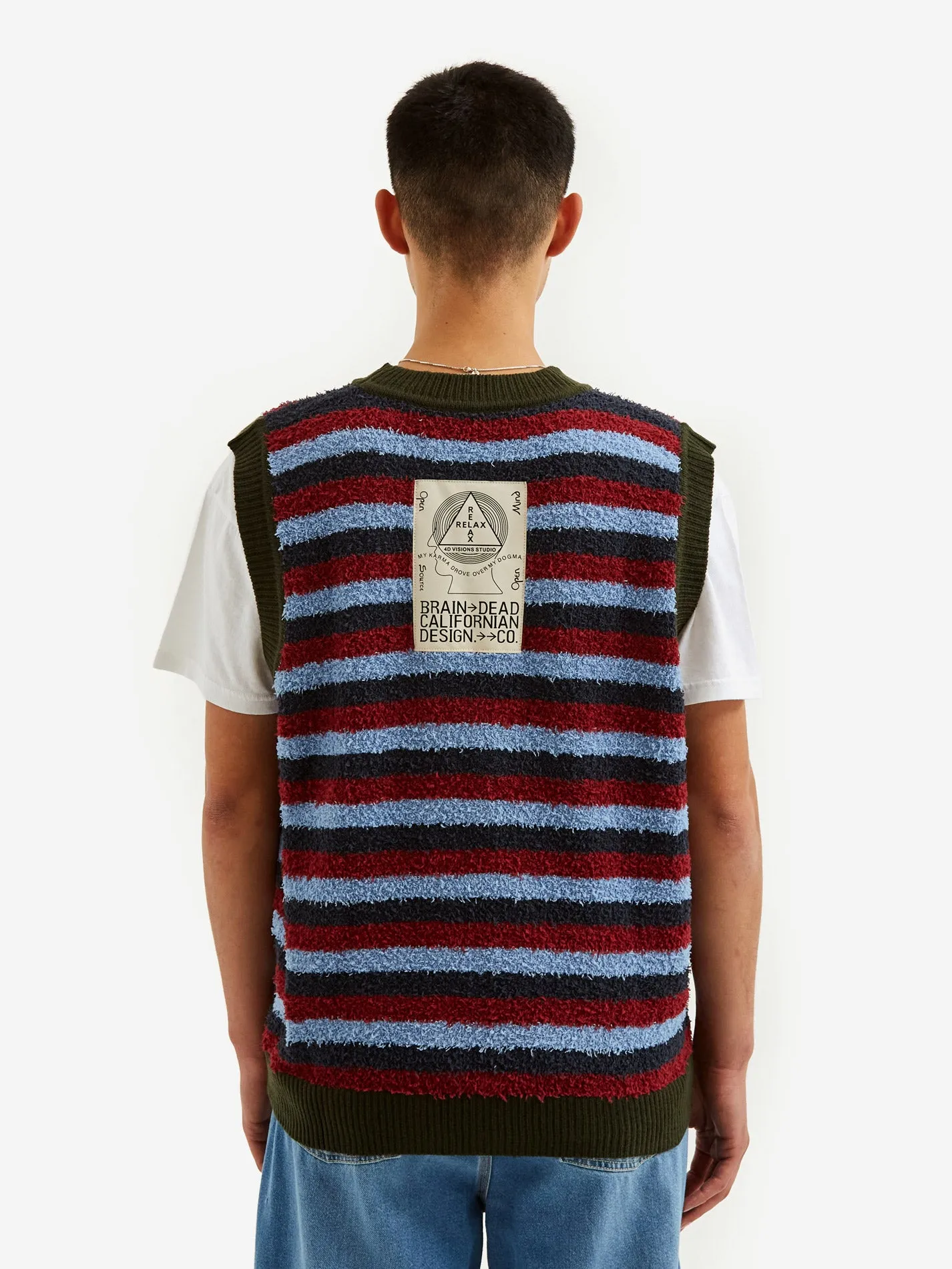 Brain Dead Teddy Fur Striped Vest - Blue Multi