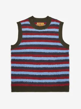 Brain Dead Teddy Fur Striped Vest - Blue Multi