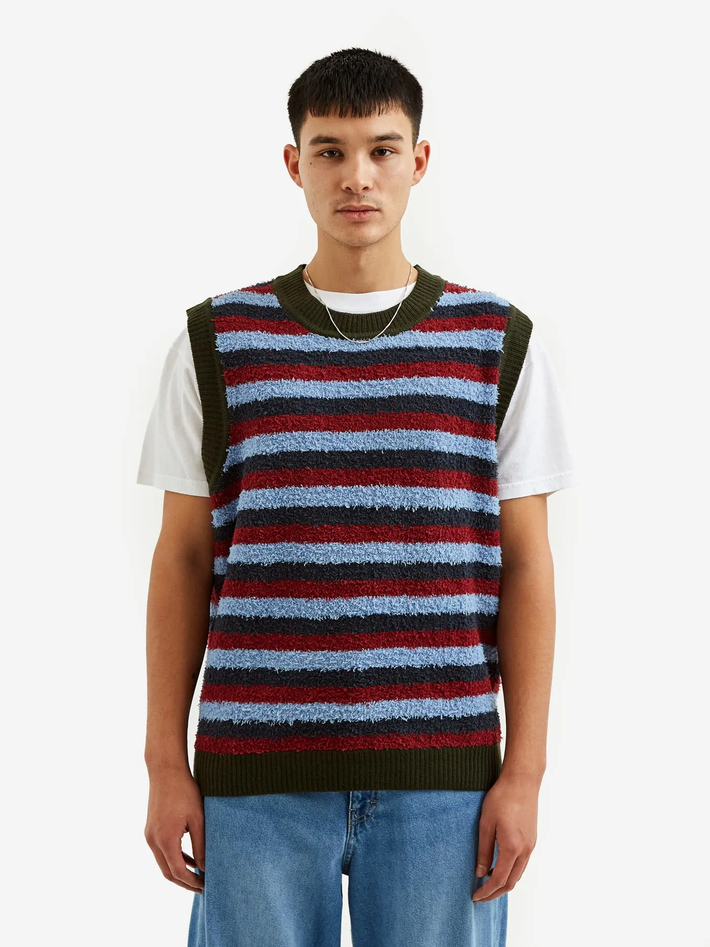 Brain Dead Teddy Fur Striped Vest - Blue Multi