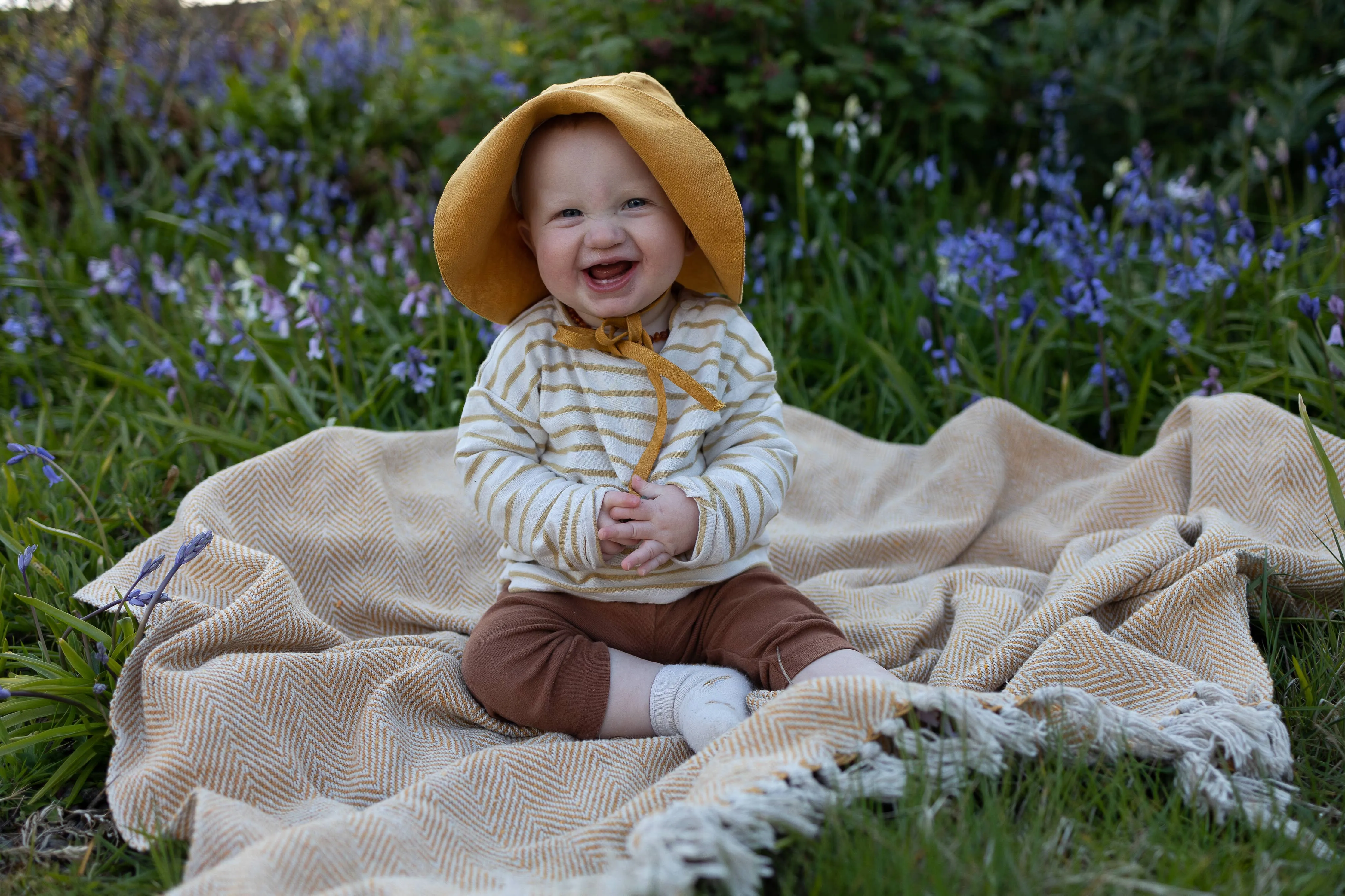 Brimmed Sun Hat - Pinstripe Blue