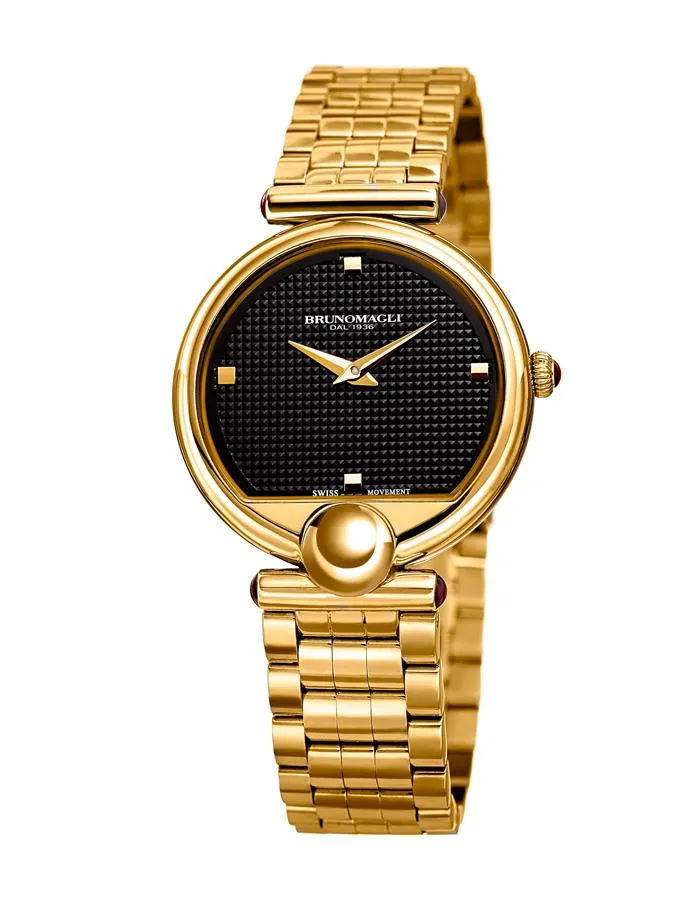 Bruno Magli Womens Miranda Gold-Tone Watch - Checkered Dial - Bordeax Cabochon