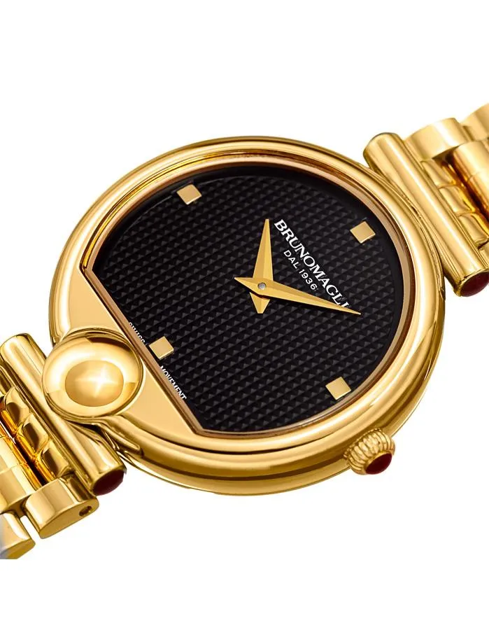 Bruno Magli Womens Miranda Gold-Tone Watch - Checkered Dial - Bordeax Cabochon