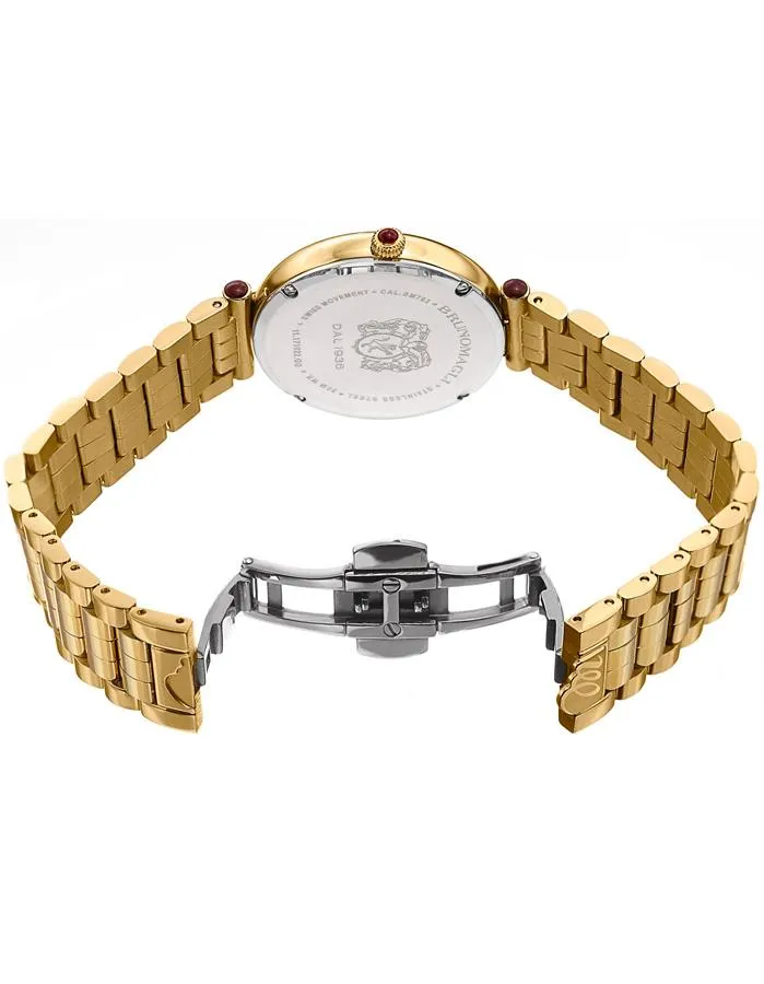 Bruno Magli Womens Miranda Gold-Tone Watch - Checkered Dial - Bordeax Cabochon