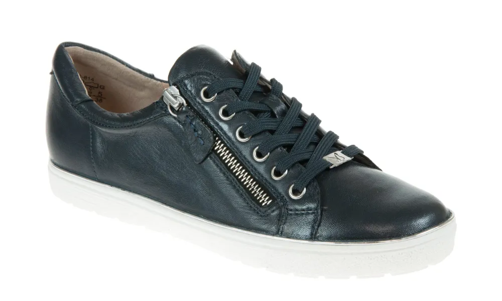 Caprice - Manou Zip-Up Leather Trainer Navy