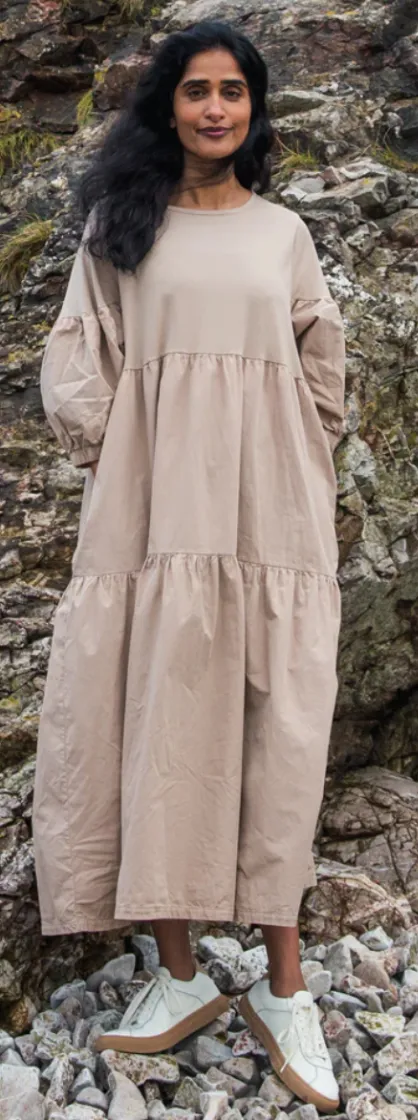 Celeste Organic Cotton Dress In Light Taupe