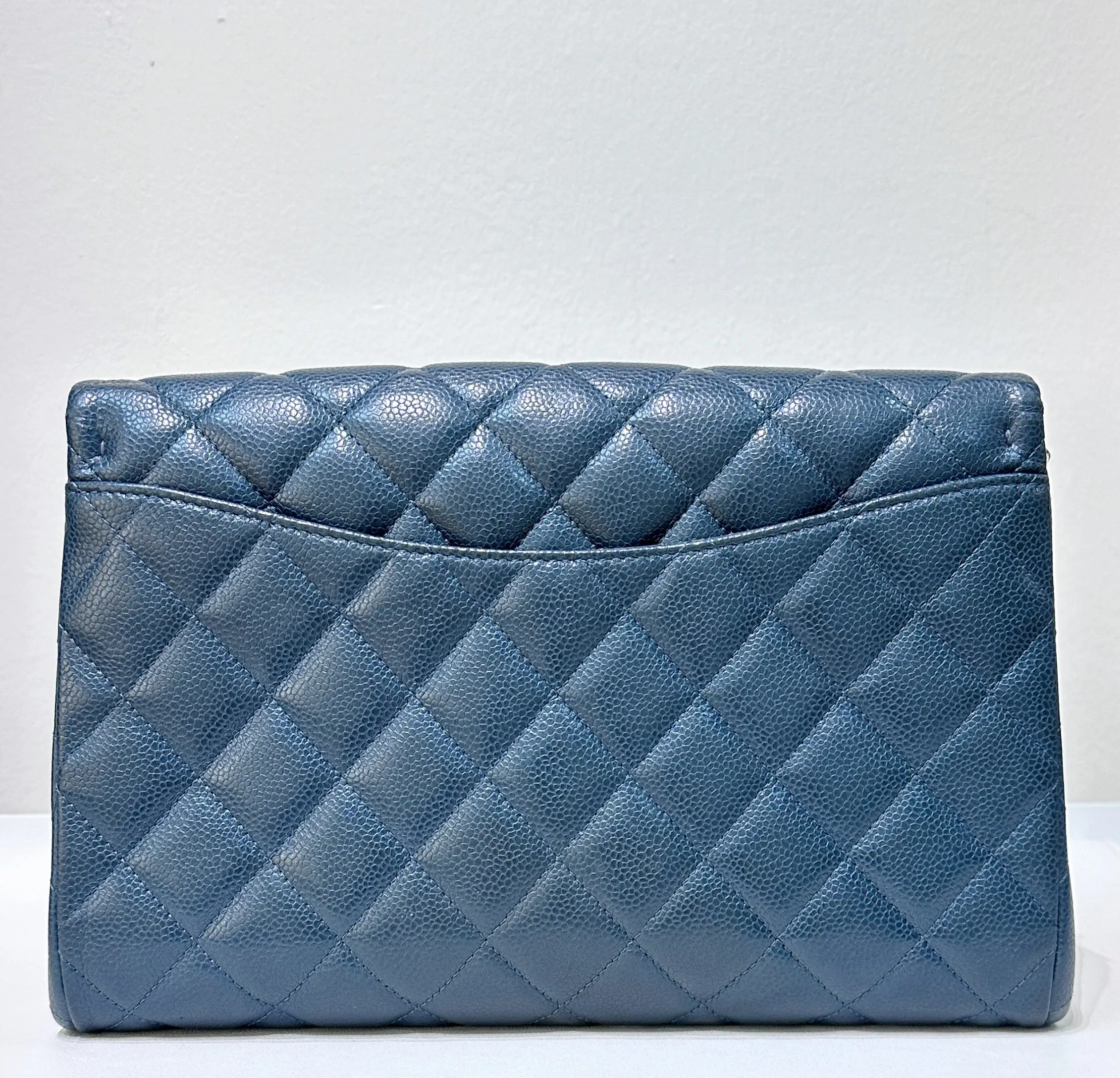 Chanel Blue Caviar Timeless Clutch with Chain SHW