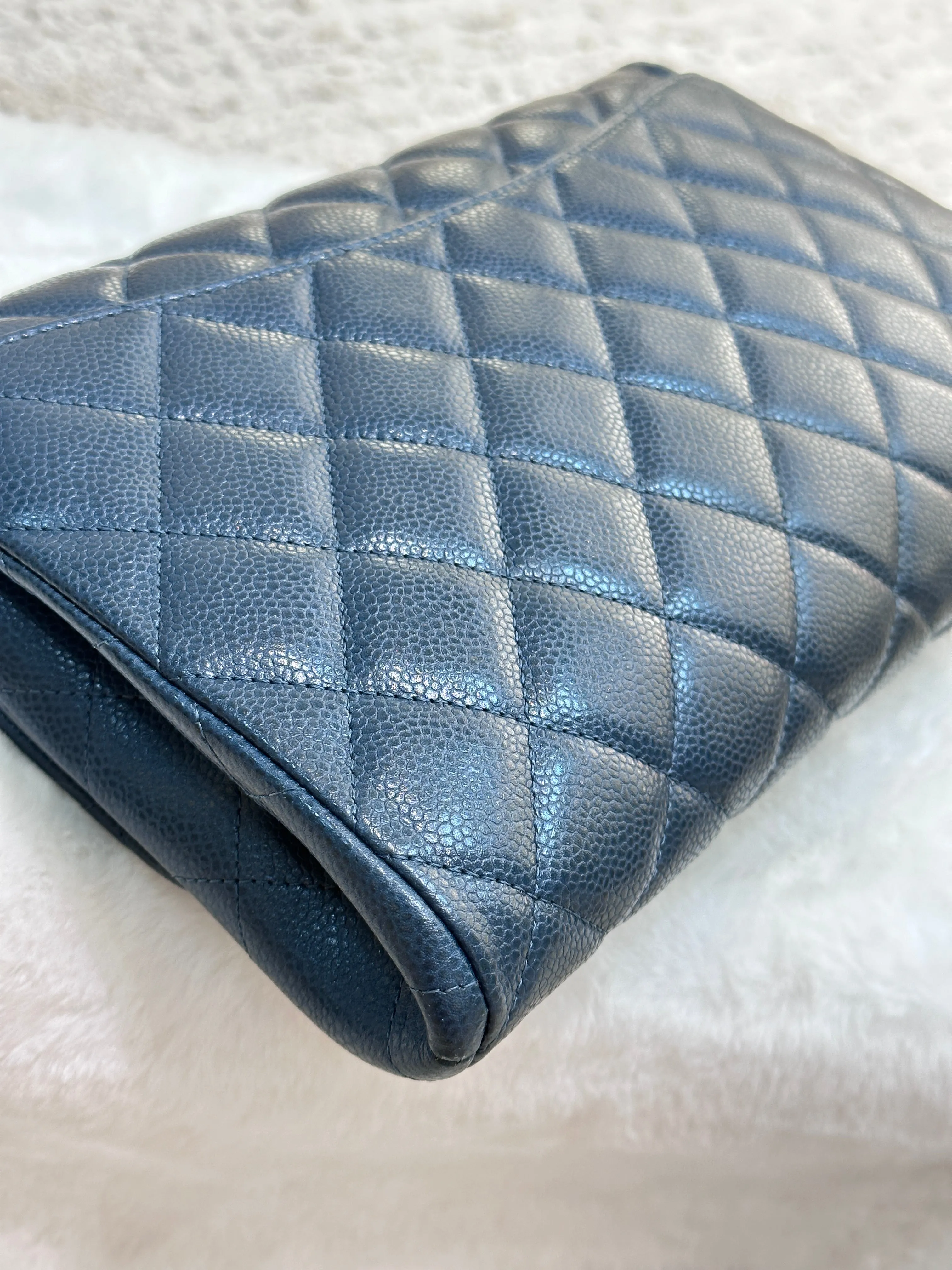 Chanel Blue Caviar Timeless Clutch with Chain SHW