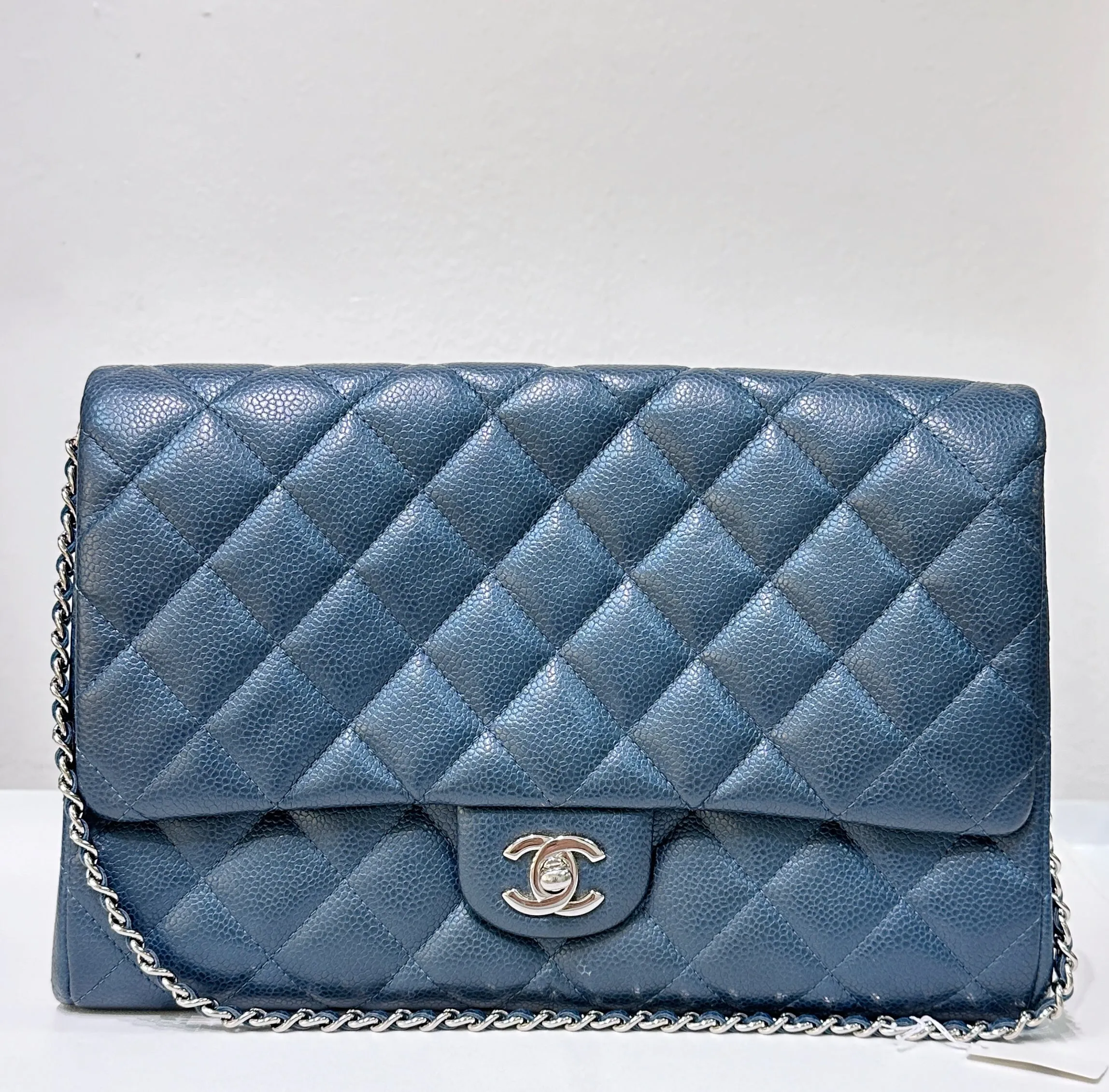 Chanel Blue Caviar Timeless Clutch with Chain SHW