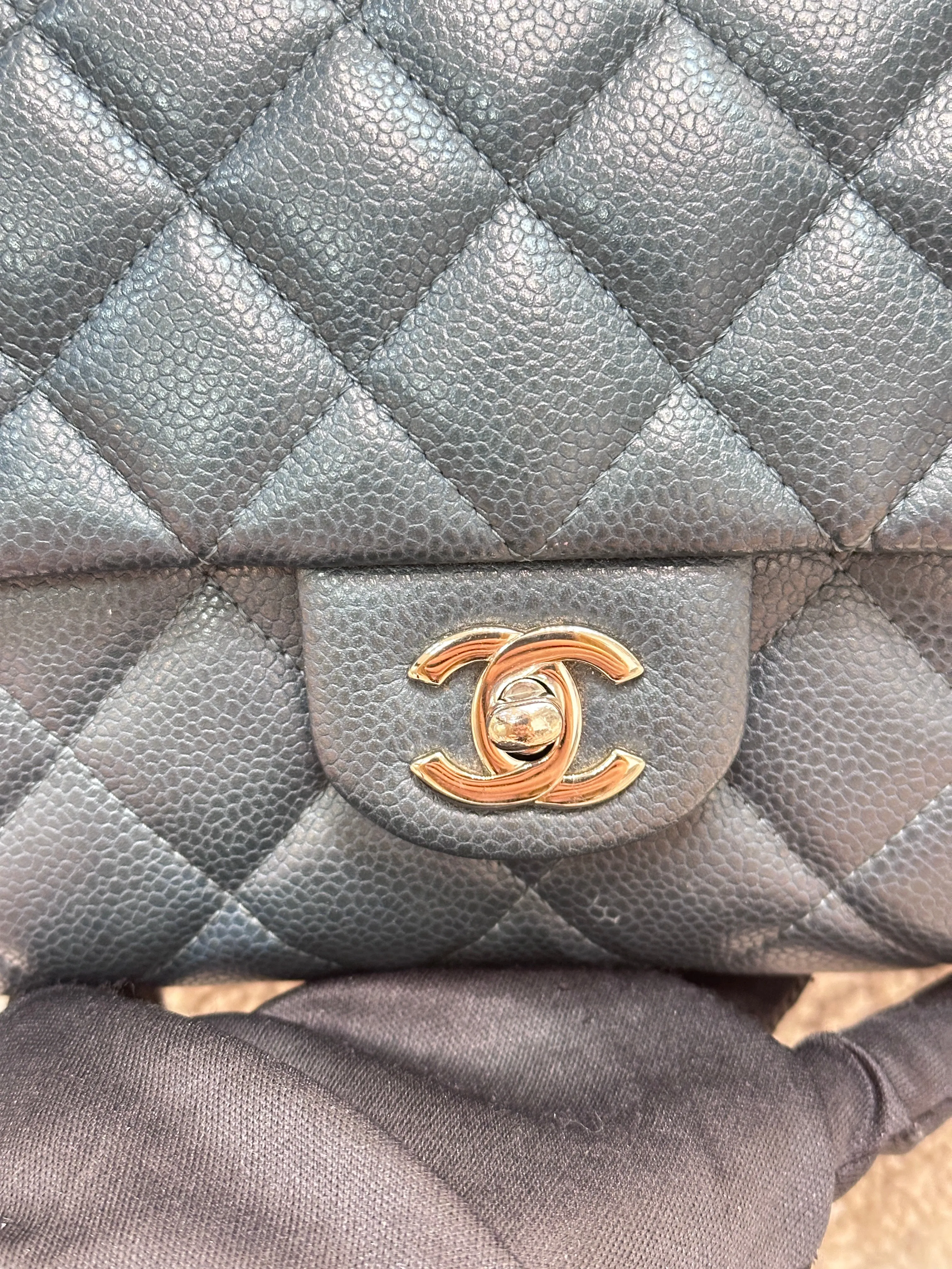 Chanel Blue Caviar Timeless Clutch with Chain SHW