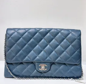 Chanel Blue Caviar Timeless Clutch with Chain SHW