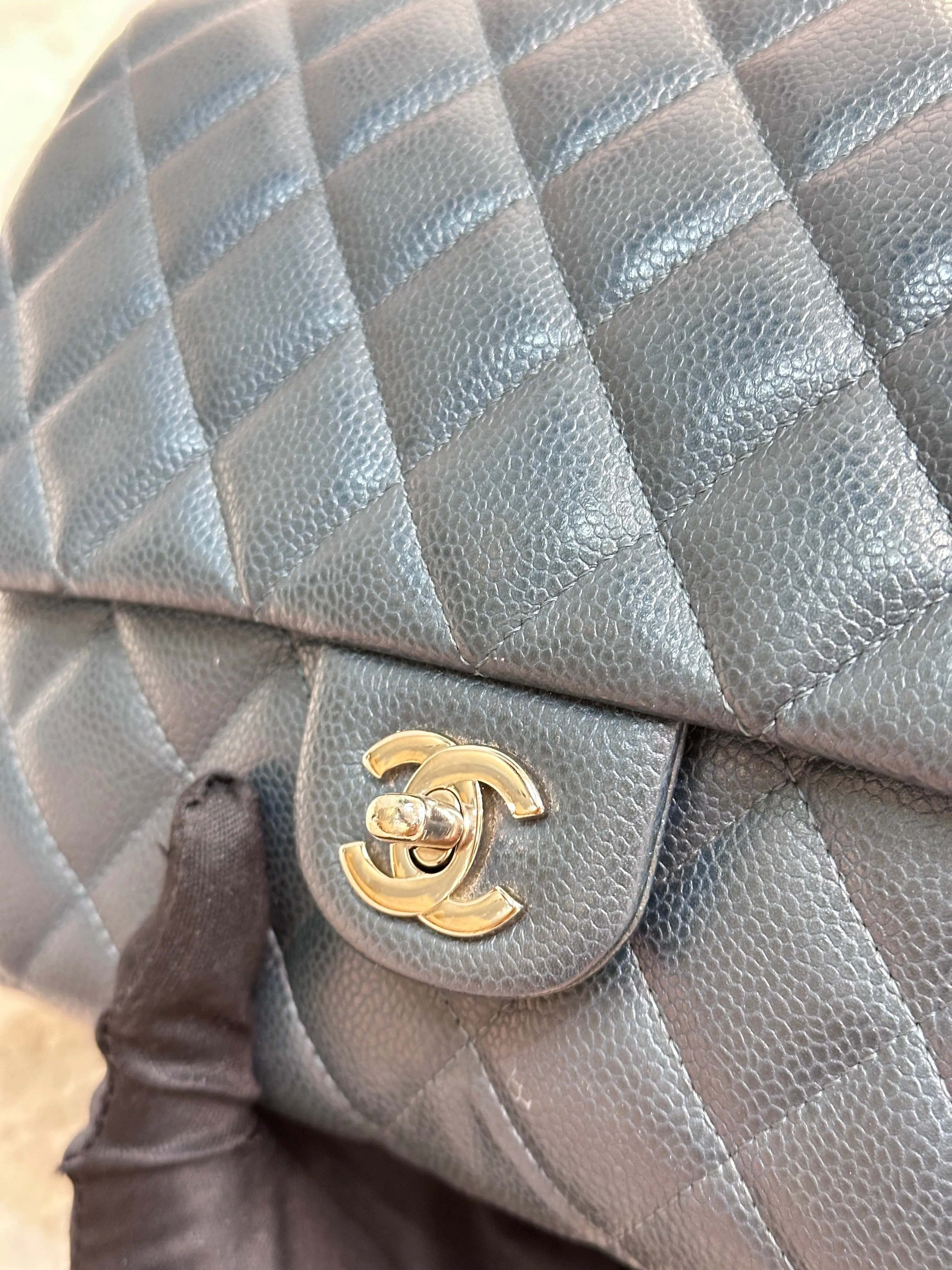 Chanel Blue Caviar Timeless Clutch with Chain SHW