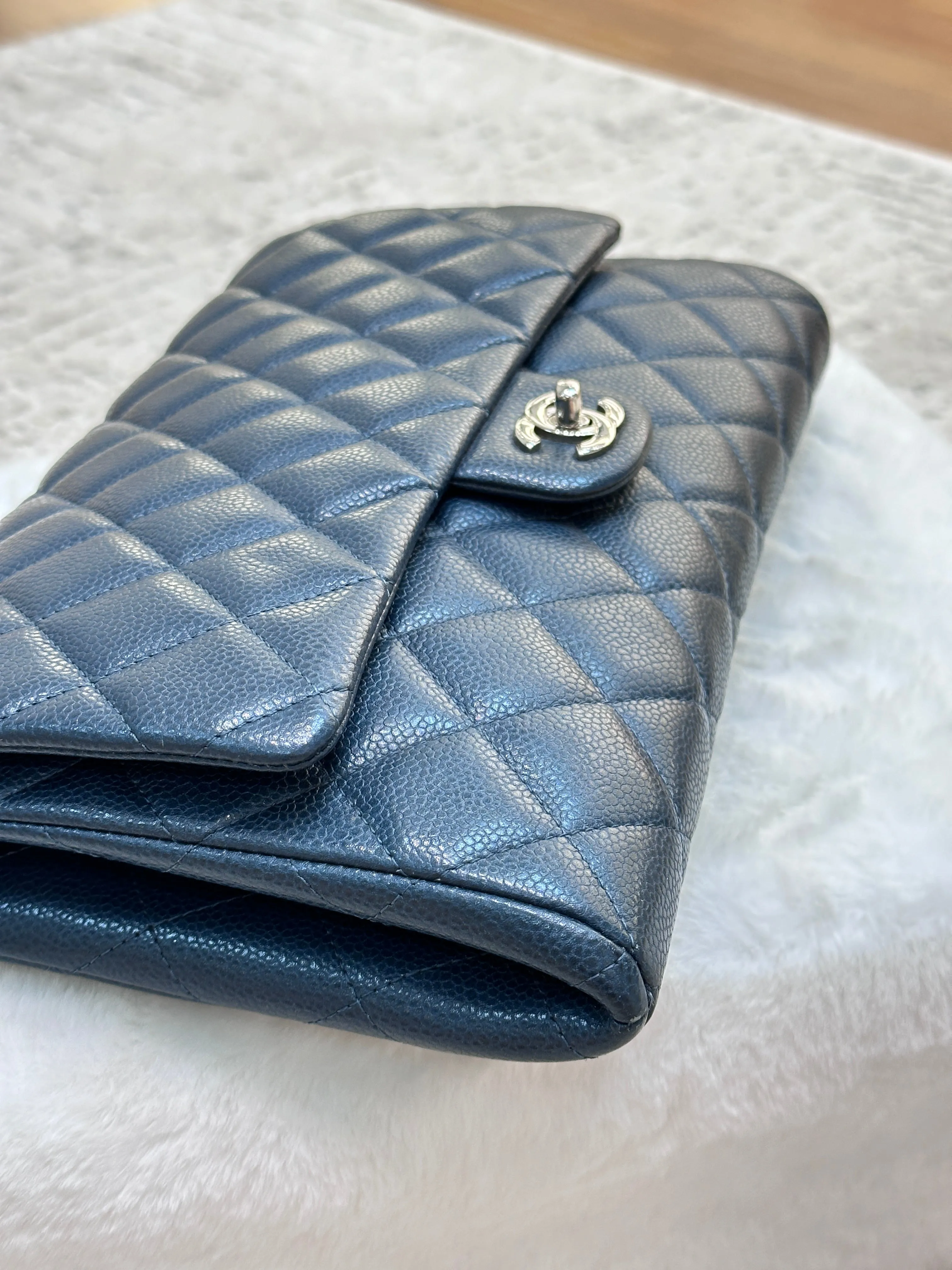 Chanel Blue Caviar Timeless Clutch with Chain SHW