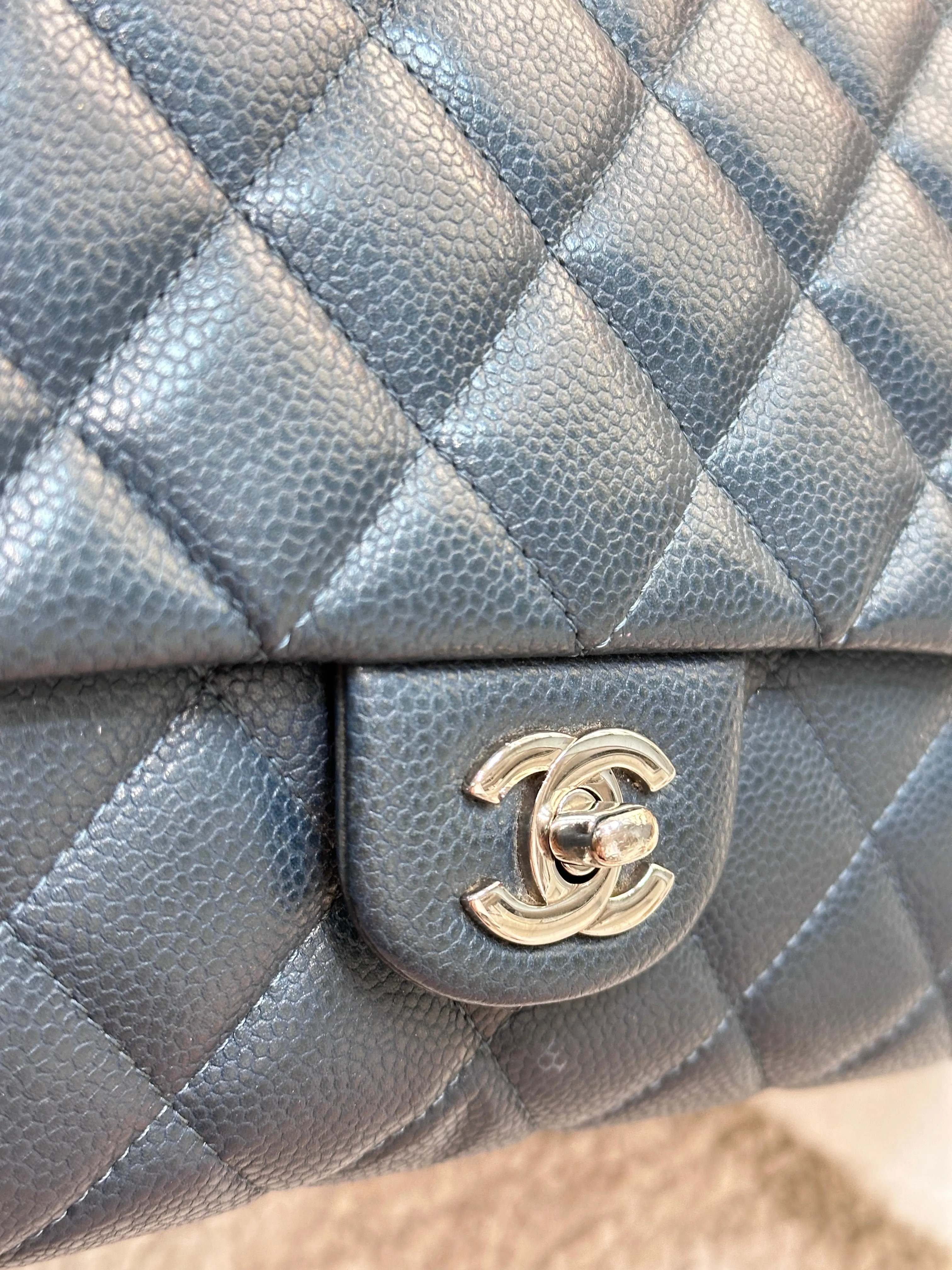 Chanel Blue Caviar Timeless Clutch with Chain SHW