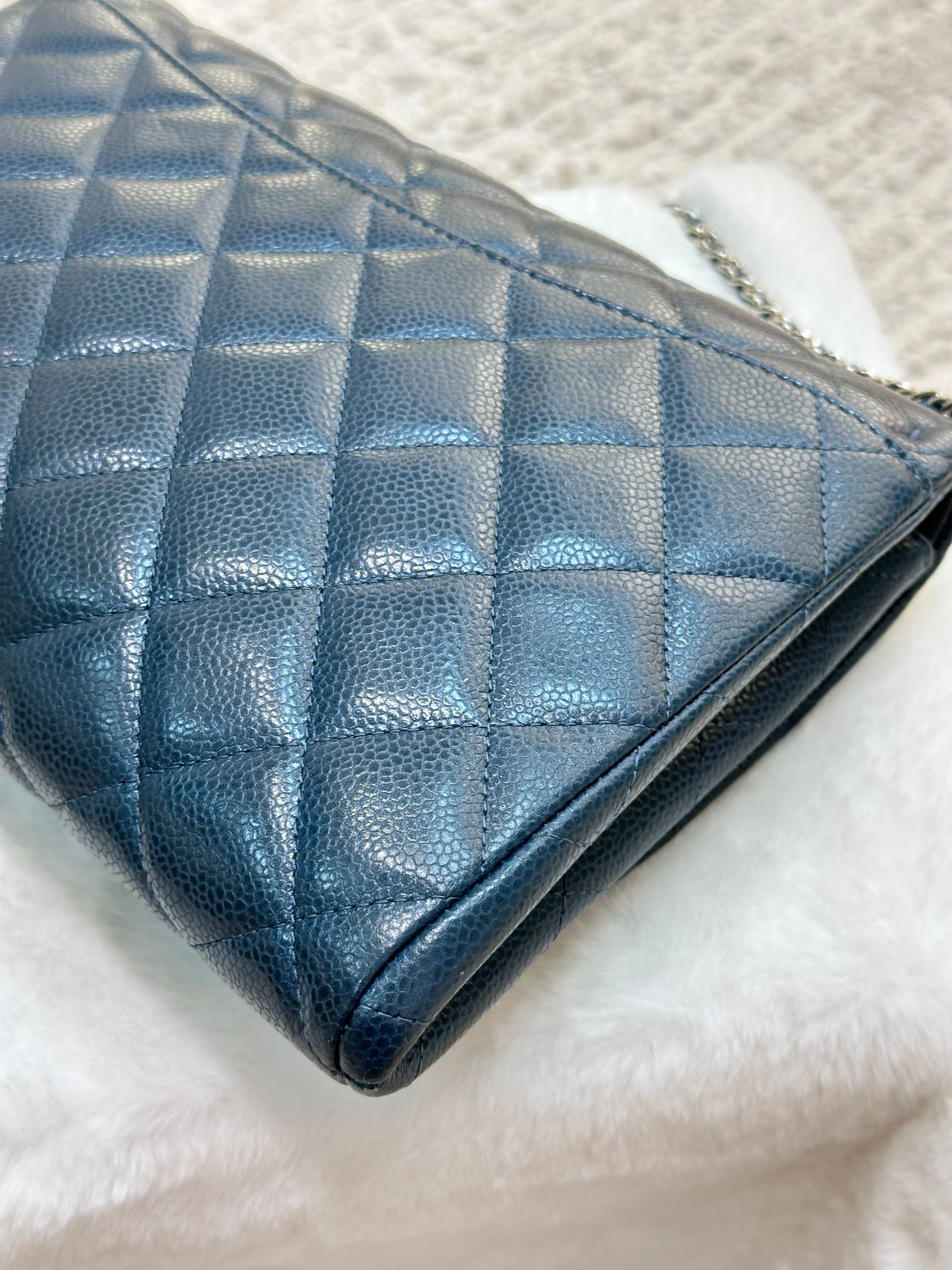 Chanel Blue Caviar Timeless Clutch with Chain SHW