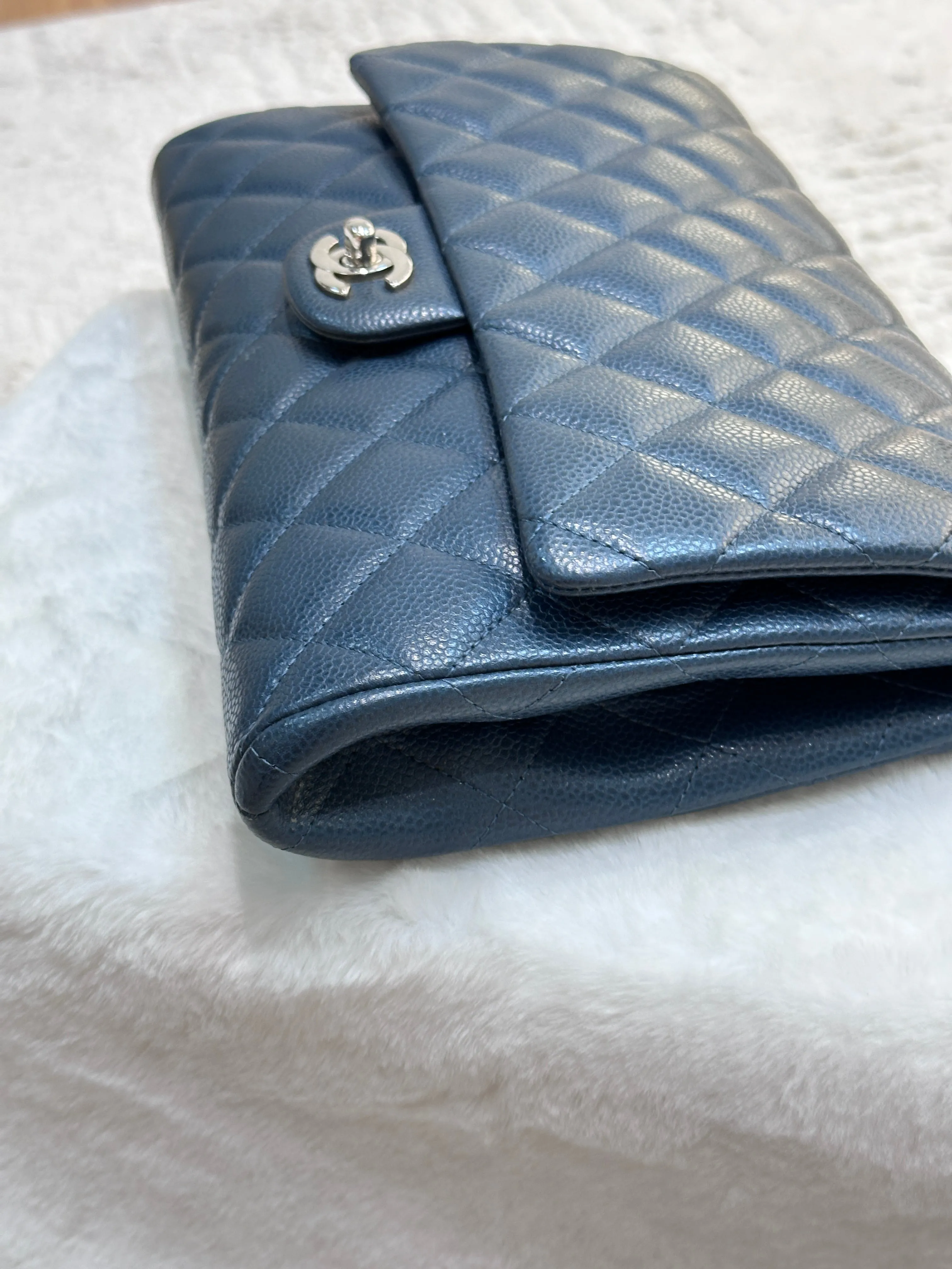 Chanel Blue Caviar Timeless Clutch with Chain SHW