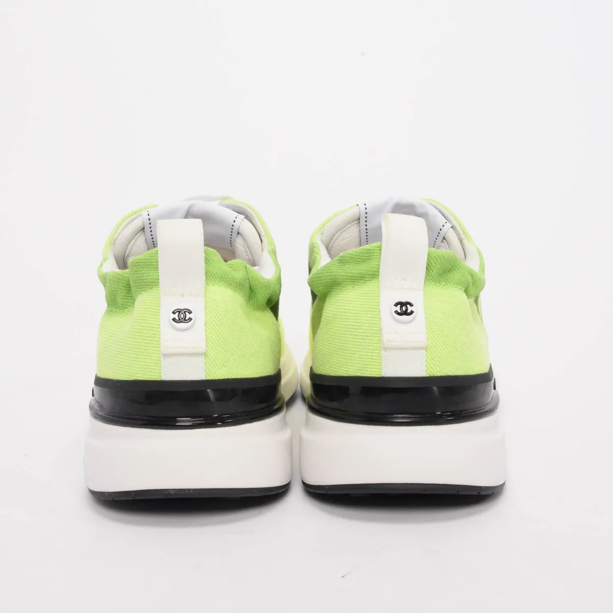 Chanel Fluro Green Denim CC Sneakers 39.5