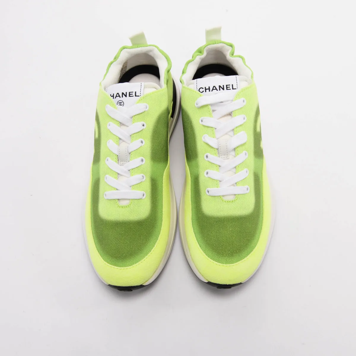 Chanel Fluro Green Denim CC Sneakers 39.5