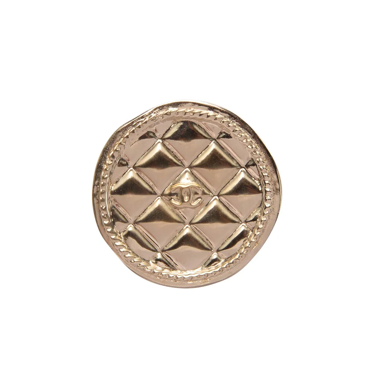 Chanel Light Gold Quilted Round CC Brooch