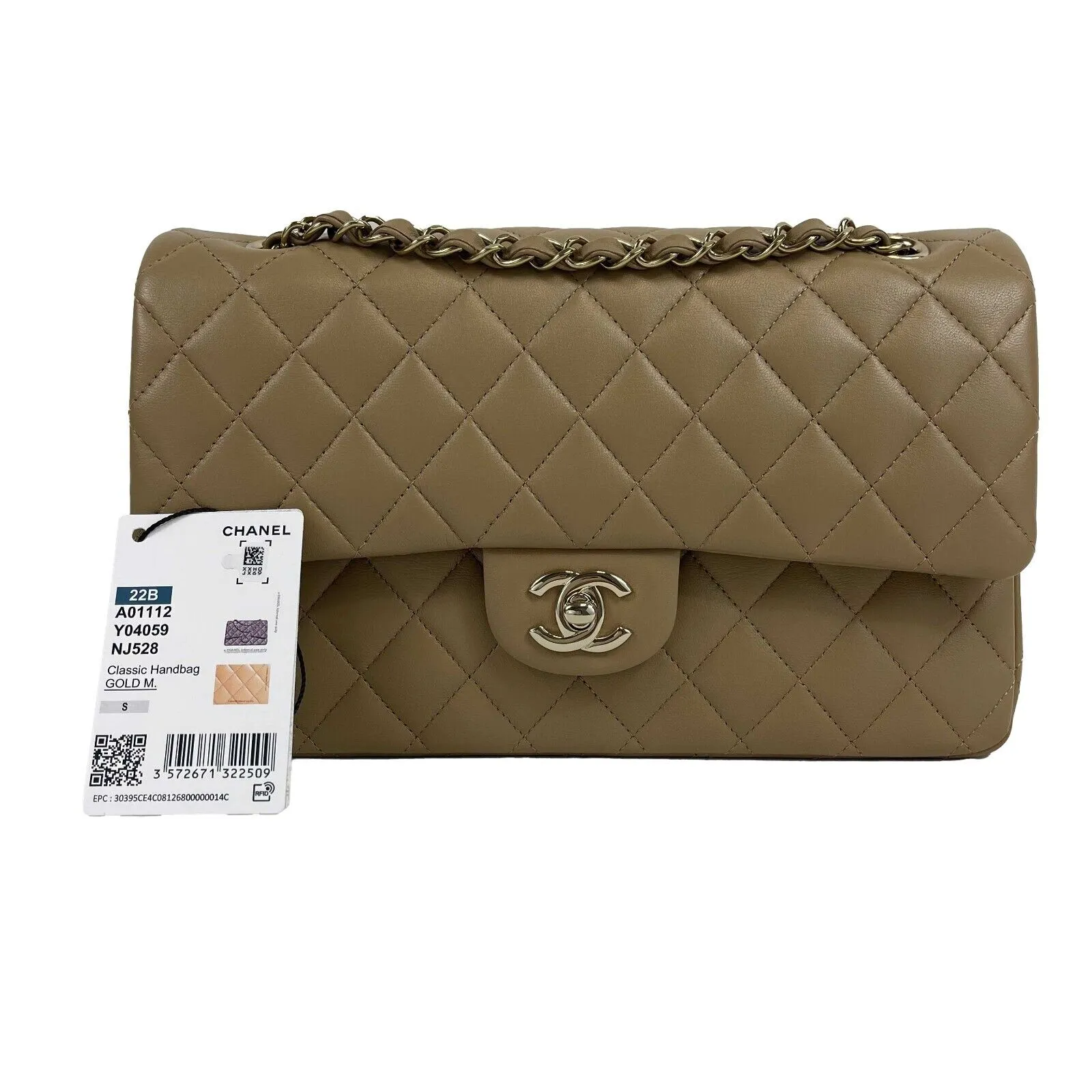 Chanel - New w/ Tags - 22B Classic Double Flap CC Beige Shoulder Bag