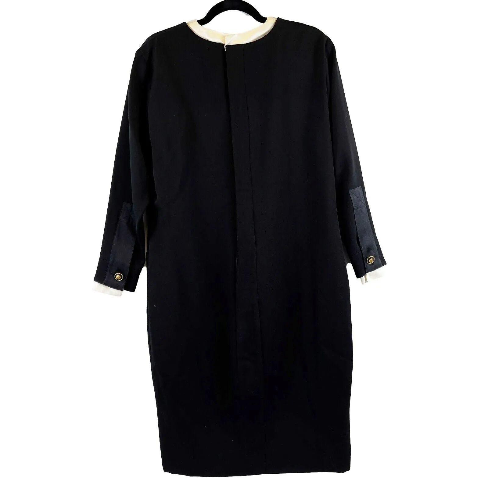 CHANEL - Vintage Satin Layer Trim Bow Shift Wool Dress - Black - FR 40 / US 8