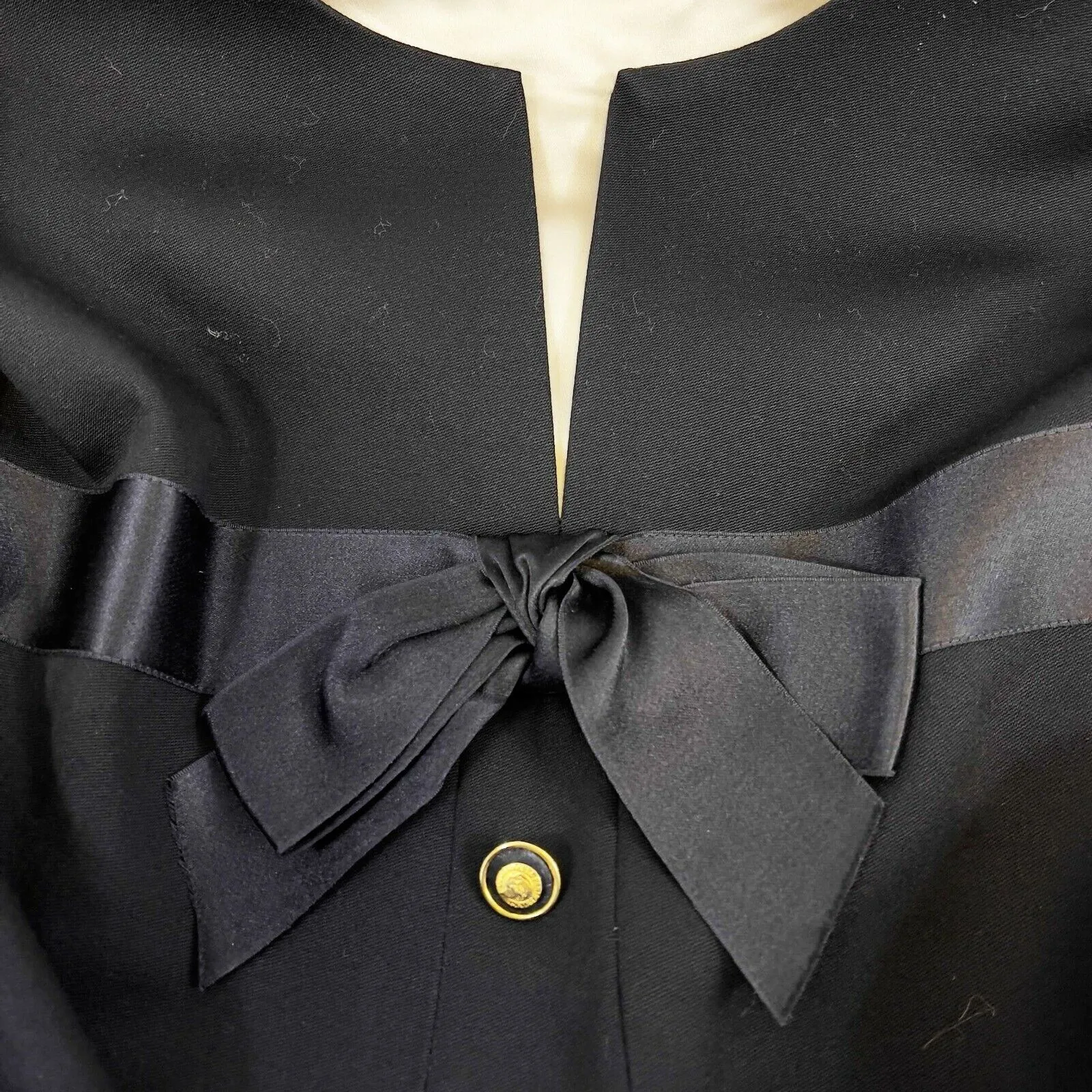 CHANEL - Vintage Satin Layer Trim Bow Shift Wool Dress - Black - FR 40 / US 8