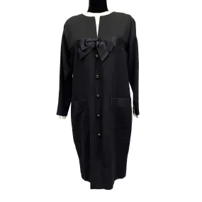 CHANEL - Vintage Satin Layer Trim Bow Shift Wool Dress - Black - FR 40 / US 8