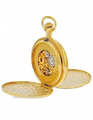 Charles-Hubert 48mm Mechanical Skeleton Pocket Watch - 14k Gold-Plated Brass