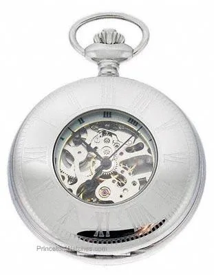 Charles-Hubert Mechanical Skeleton Pocket Watch - Stainless - See-Through Cover