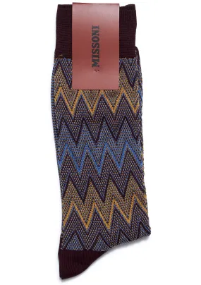 Chevron Knit Socks Burgundy Multi