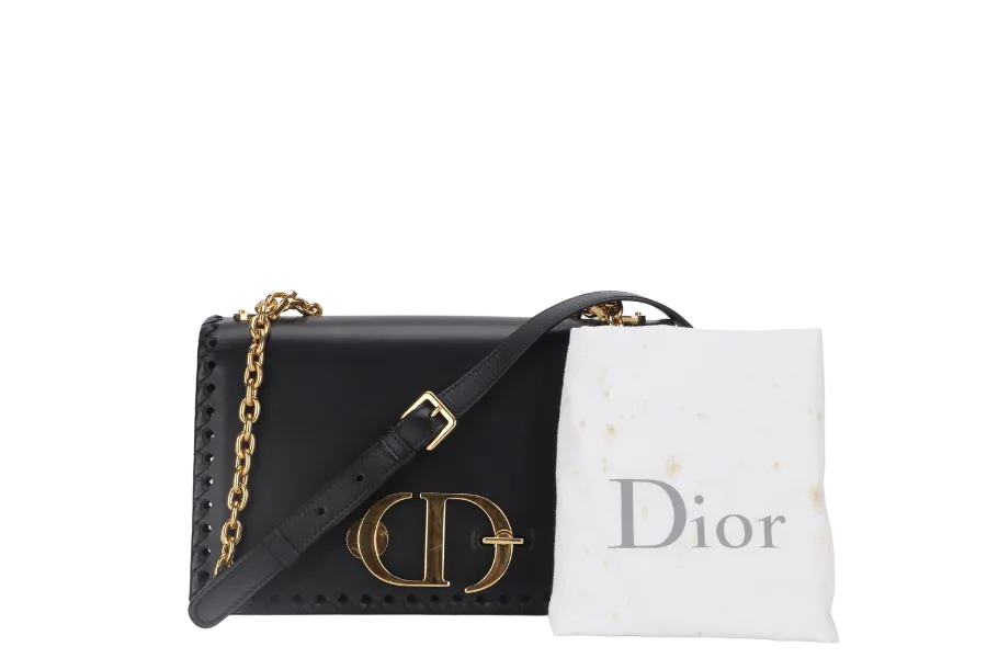 CHRISTIAN DIOR MONTAIGNE BRAIDED 25 BLACK LEATHER GOLD HARDWARE (17-BO-1109) WITH DUST COVER