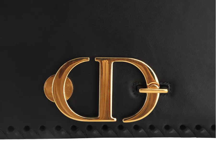 CHRISTIAN DIOR MONTAIGNE BRAIDED 25 BLACK LEATHER GOLD HARDWARE (17-BO-1109) WITH DUST COVER