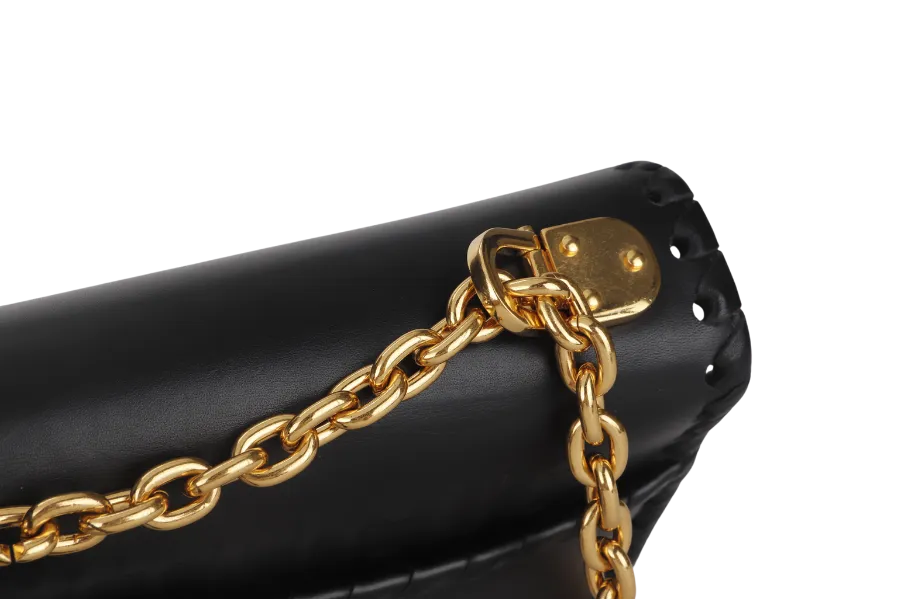 CHRISTIAN DIOR MONTAIGNE BRAIDED 25 BLACK LEATHER GOLD HARDWARE (17-BO-1109) WITH DUST COVER