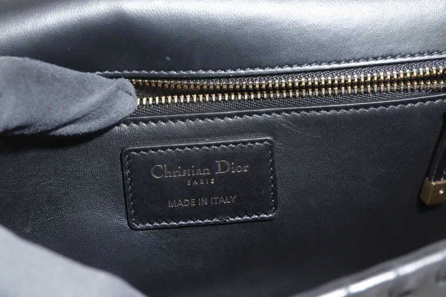 CHRISTIAN DIOR MONTAIGNE BRAIDED 25 BLACK LEATHER GOLD HARDWARE (17-BO-1109) WITH DUST COVER