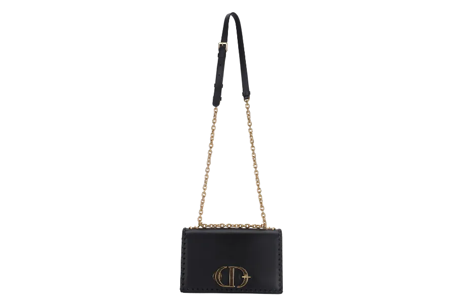 CHRISTIAN DIOR MONTAIGNE BRAIDED 25 BLACK LEATHER GOLD HARDWARE (17-BO-1109) WITH DUST COVER