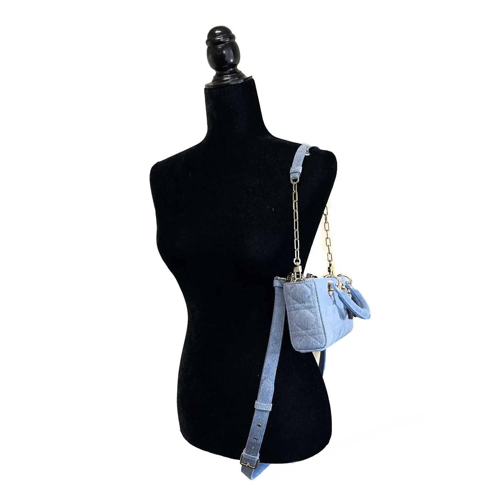 Christian Dior NEW Macrocannage Lady D-Joy Quilt Denim Blue Light Blue Crossbody