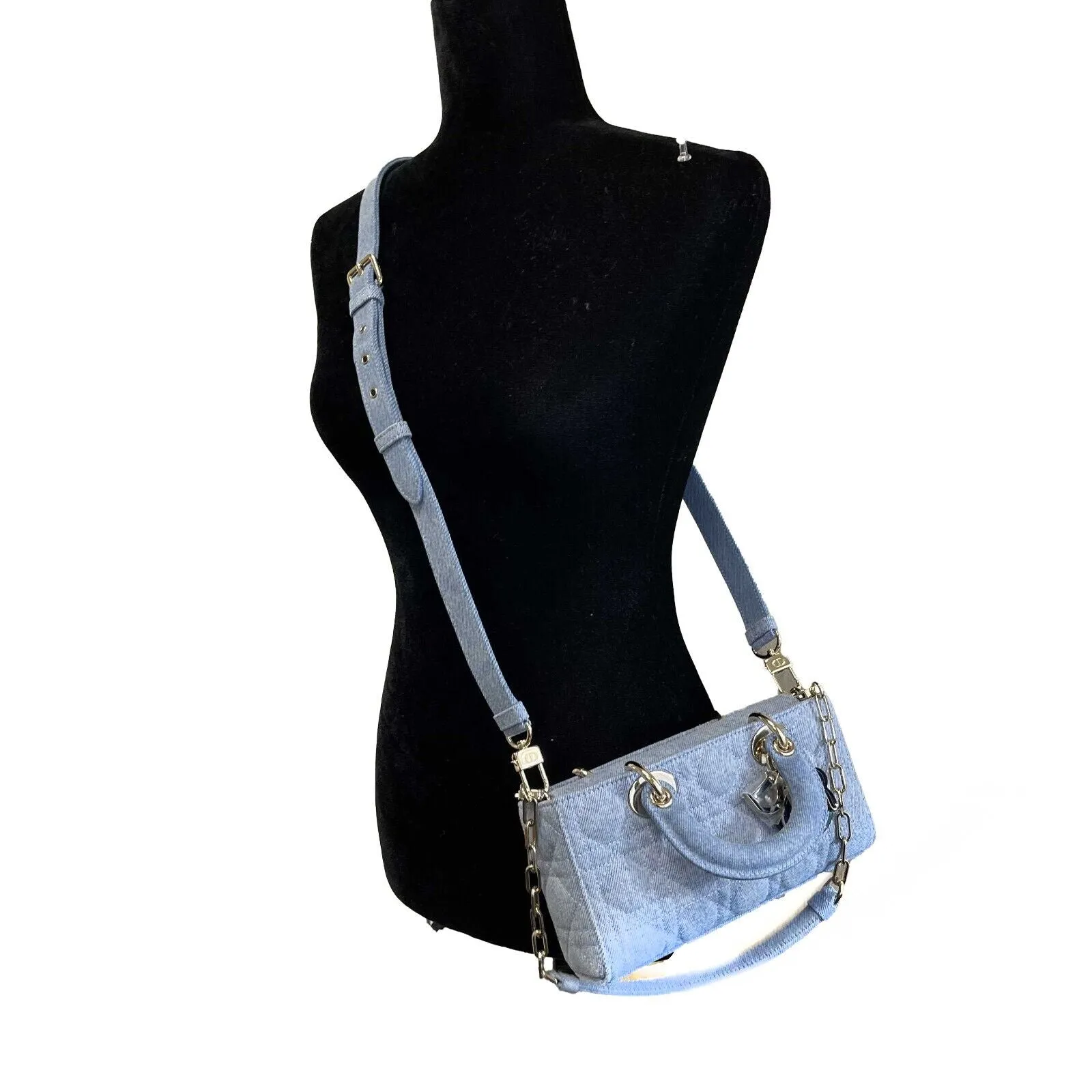 Christian Dior NEW Macrocannage Lady D-Joy Quilt Denim Blue Light Blue Crossbody