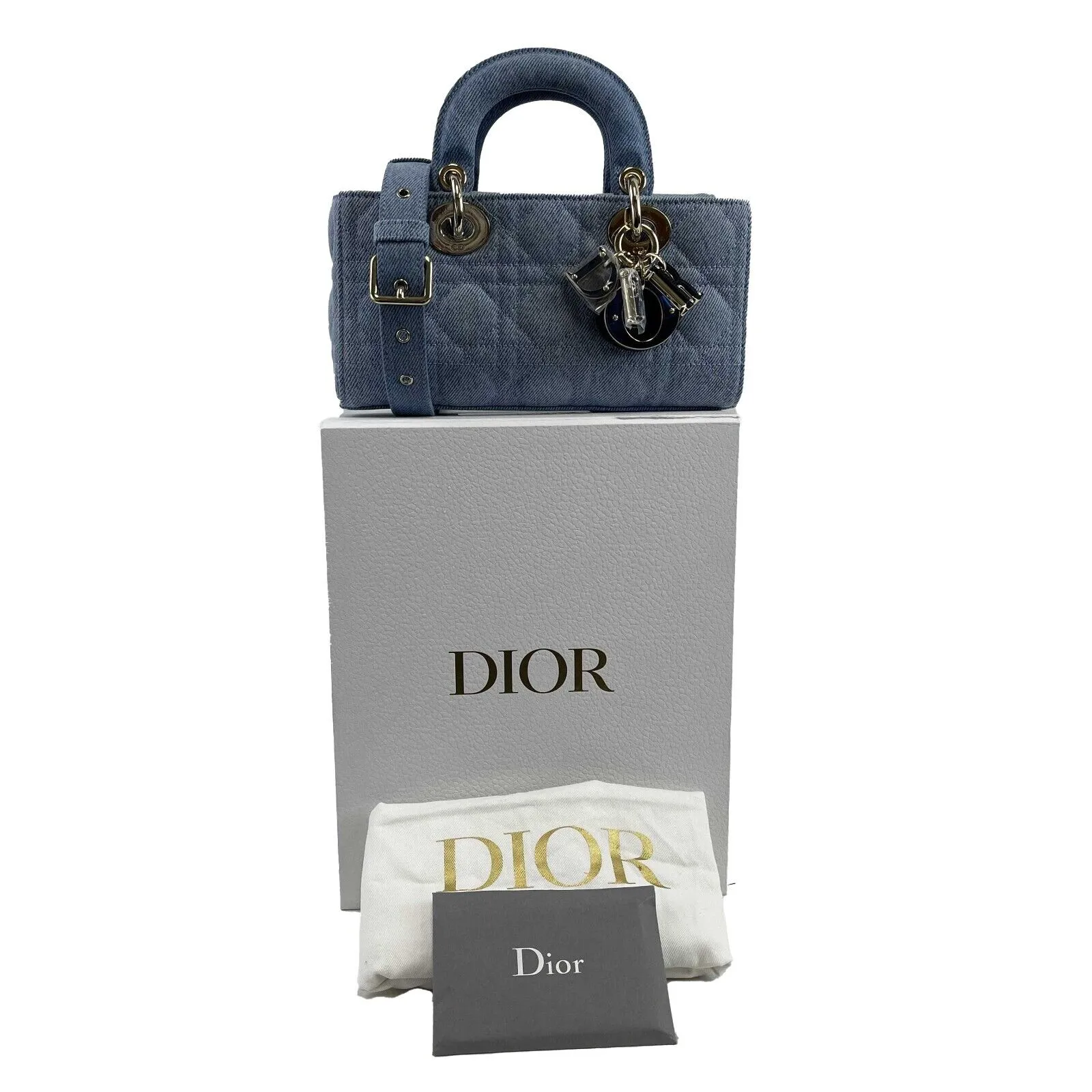 Christian Dior NEW Macrocannage Lady D-Joy Quilt Denim Blue Light Blue Crossbody